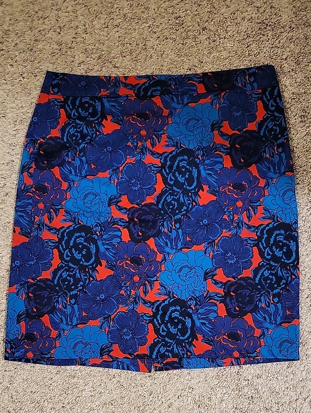 Ann Taylor Blue and Red Floral Pencil Skirt